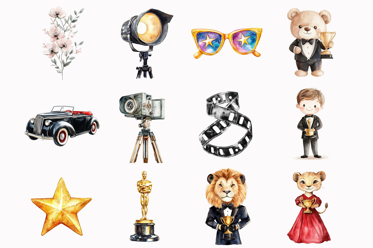 Watercolor Cute Little Movie Star Cl, an Illustration by Design Market (Photo 4 of 5)