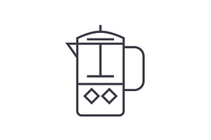 French Press Vector Line Icon, Sign, Illustration On Background, Editable Strokes