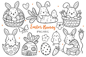Easter Bunny Clipart Set PNG SVG, a Seasonal Illustration by ArtGiftsStudio