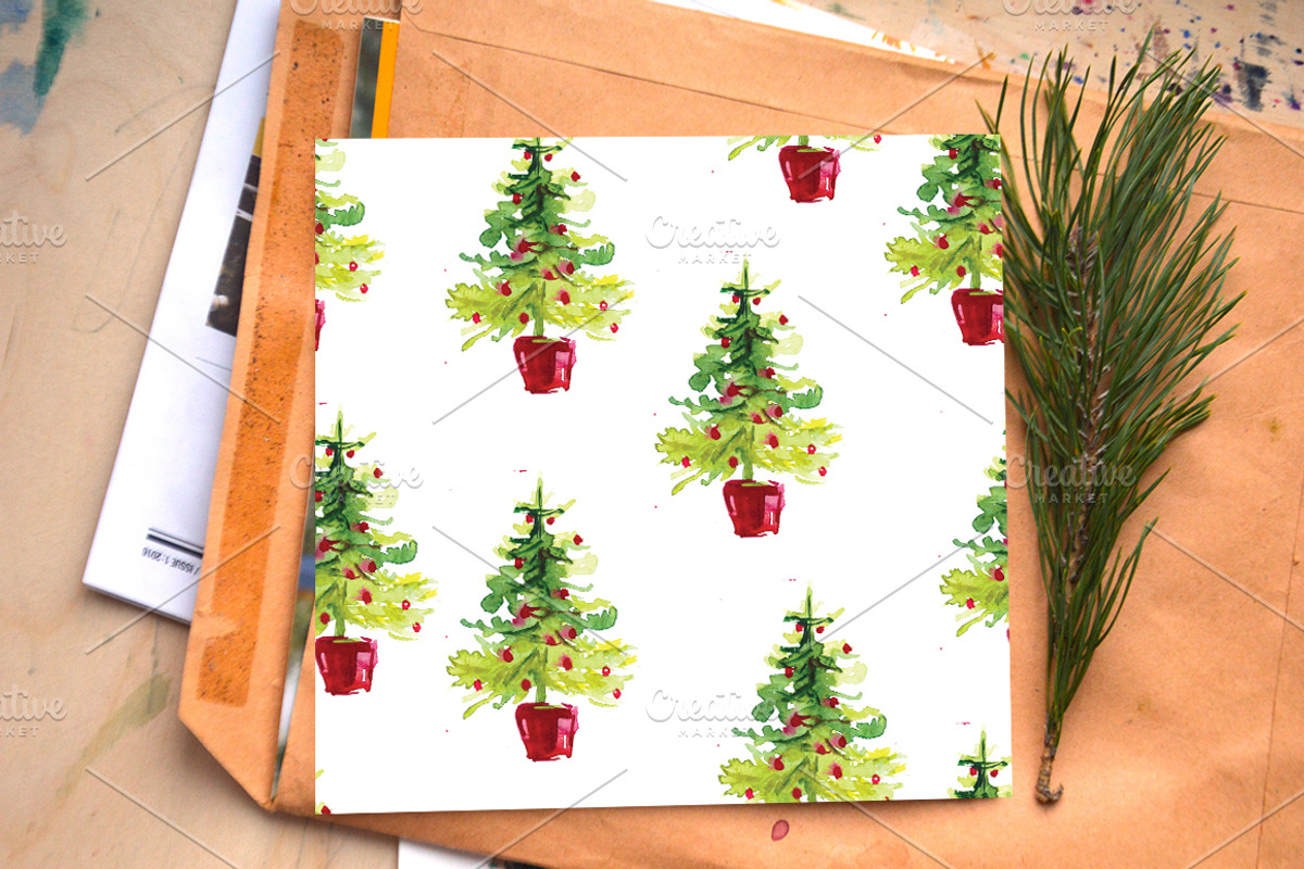 Watercolor Christmas pattern, tree, a Pattern Graphic by Olesya Morokhovets (Photo 2 of 3)