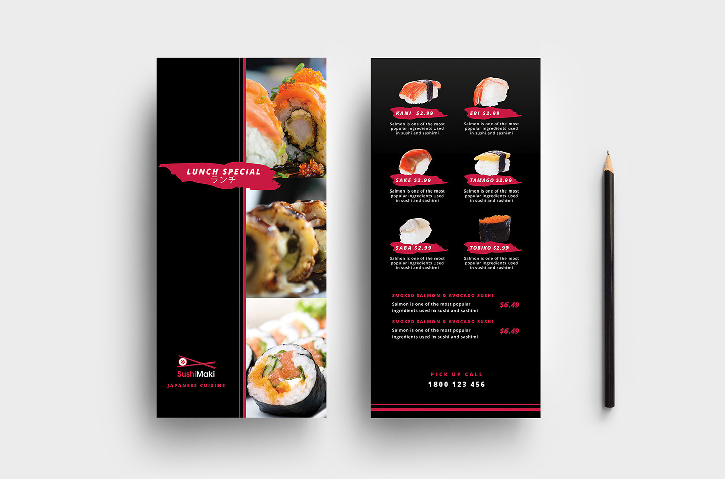 Sushi Restaurant DL Card Template, a Card Template by BrandPacks