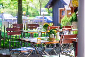 Cafe in germany empty table, an Architecture Photo by yanadjana