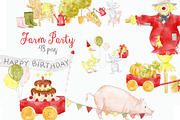 Farm Party Barnyard Animals Clipart, an Animal Illustration by Magic Story Studio (Thumbnail 1 of 5)