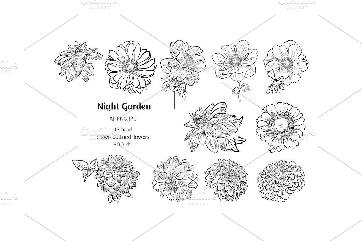 Night Garden 2 sets bundle, a Pattern Graphic by VictoriaKStudio (Photo 2 of 4)