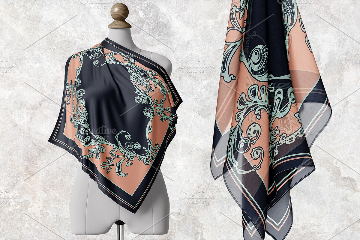 Baroque Floral Arabesque Silk Scarf, an Object Graphic by ilustrinna (Photo 4 of 6)