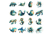 Sea Animals Clip Art Bundle, an Animal Illustration by Nicole Branger Art (Thumbnail 6 of 19)