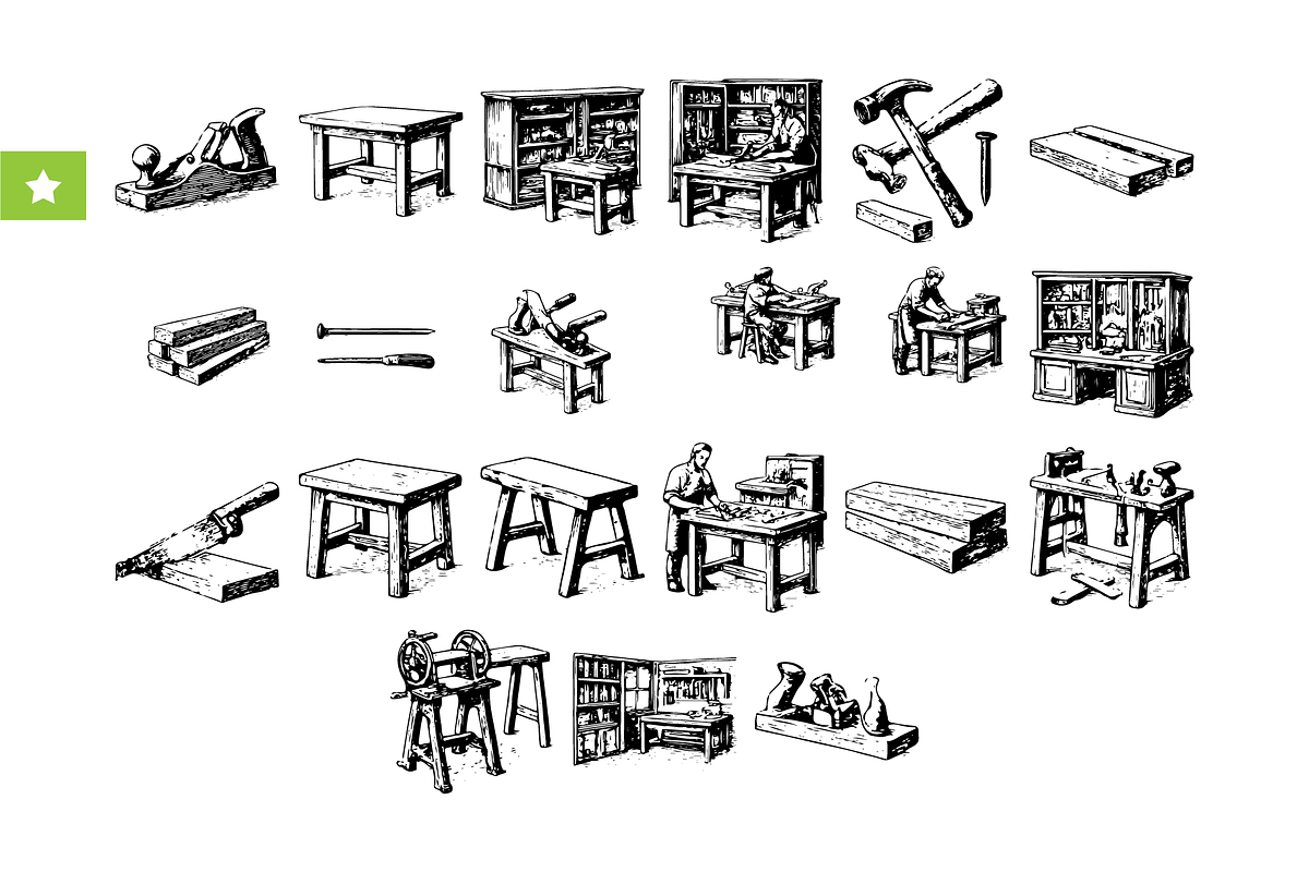 Vintage Woodworking Tools, an Object Graphic by RT Studio