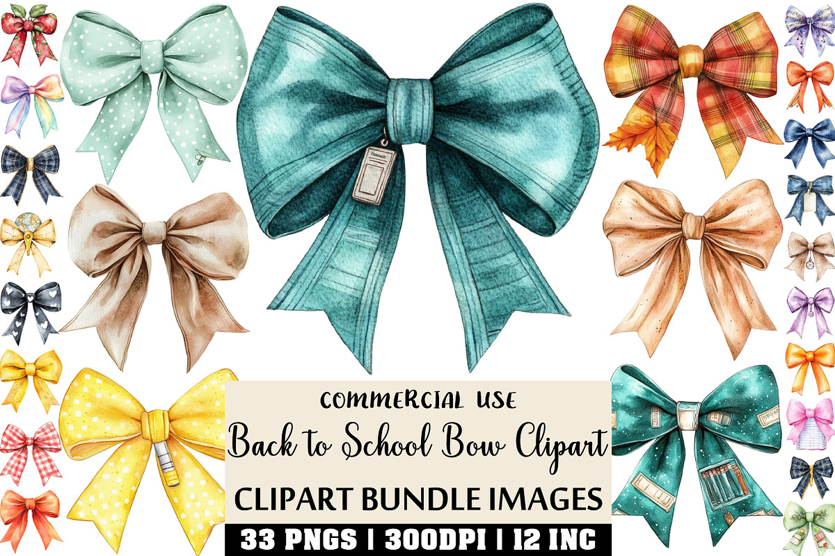 Watercolor Back to School Bow PNG, an Illustration by Craft Nest (Photo 1 of 6)