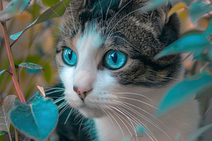 A captivating cat with striking blue, a Photo by LOGOCREATIVE