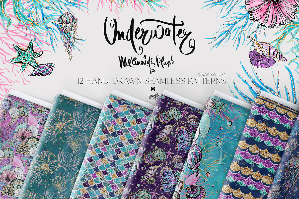 Underwater Glitter Seamless Patterns, a Pattern Graphic by KaramfilaS (Photo 2 of 15)