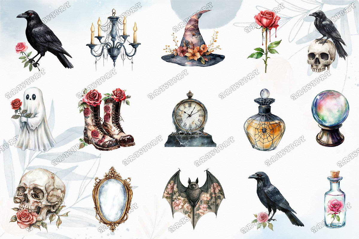 Watercolor Pretty Haunting Clipart, an Illustration by designcity5 (Photo 2 of 5)