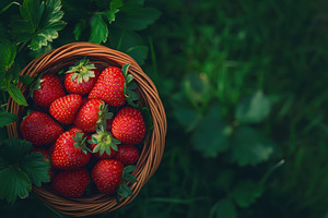 Freshly picked strawberries in a rus, a Photo by Tanuart