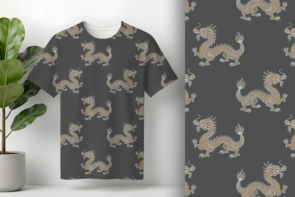 Gold Dragon on Grey Seamless Pattern, a Pattern Graphic by Sharon Schwalbe (Photo 5 of 7)