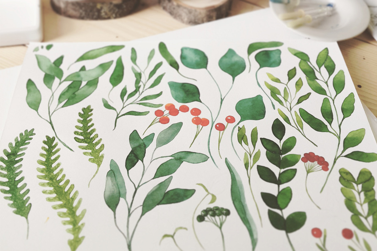 28 Watercolor Branches and Leaves, an Illustration by Helga Wigandt (Photo 3 of 3)