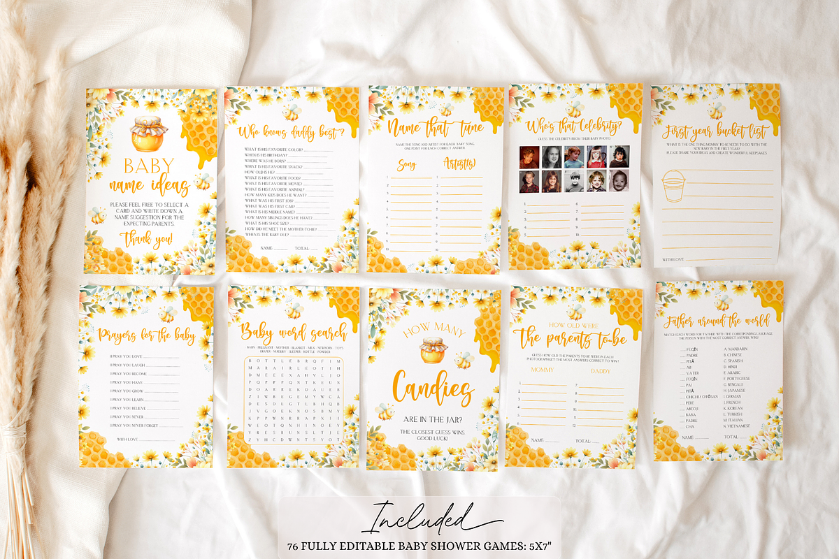 Floral Bee Baby Shower Games Bundle, a Templates & Theme by VeliusCreativeStudio (Photo 2 of 6)