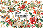 Frosted Christmas Robin Bird Clipart, an Animal Illustration by Markicha Art (Thumbnail 1 of 5)