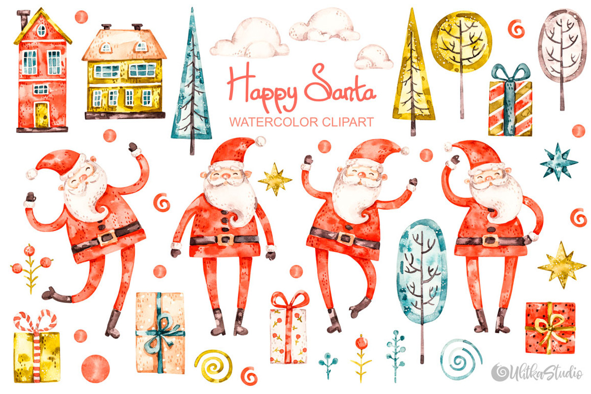 Happy Santa Claus. Christmas clipart, a Decorative Illustration by UlitkaStudio (Photo 1 of 10)