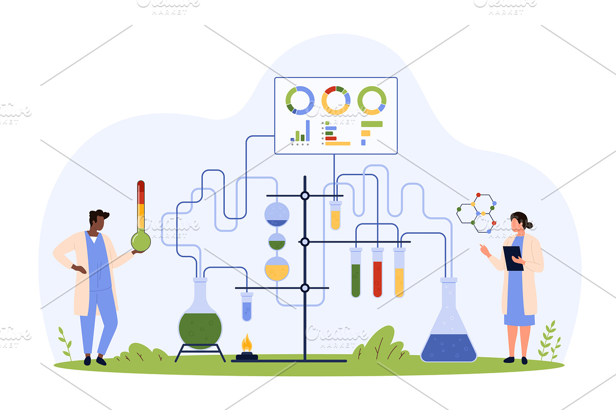 Chemistry laboratory experiment app, an Illustration by Flashvector