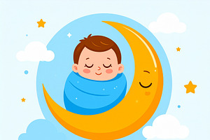 Minimal illustration of a sleeping baby wrapped in a soft blanke, a Person Illustration by DanFLCreativo