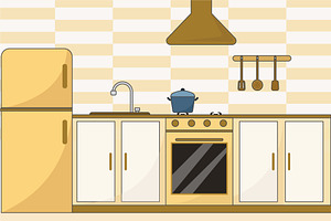 kitchen room interior vector design, a Decorative Illustration by zyxroun shop
