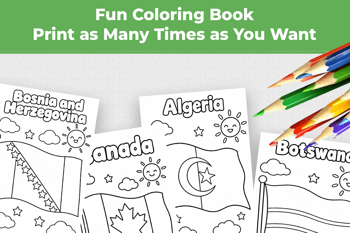 190 Flags Coloring Book for Kids PDF, an Education Illustration by Mohammad Sarfaraz (Photo 5 of 13)