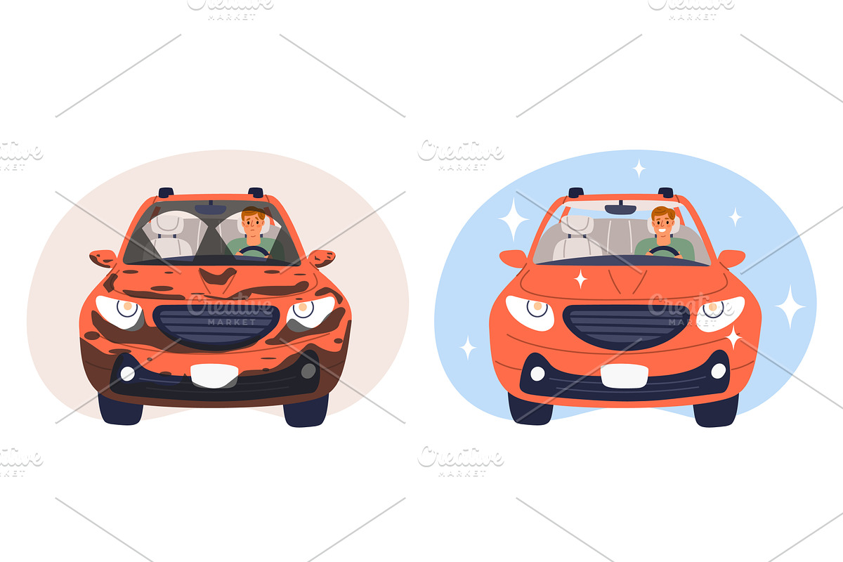 Dirty passenger car and clean washed, a Transportation Illustration by Vectorbuum
