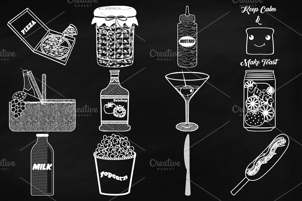 Chalk Savory Food Doodles Clip Art, a Food Illustration by