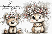 Watercolor Spring Animals Clipart, a Seasonal Illustration by Canvas Craft (Thumbnail 1 of 7)