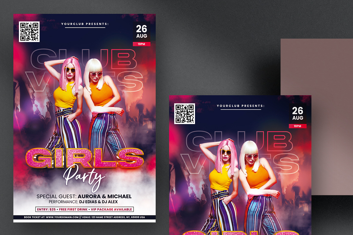 Girls Club Party Flyer Template, a Flyer Template by PixelsDesign