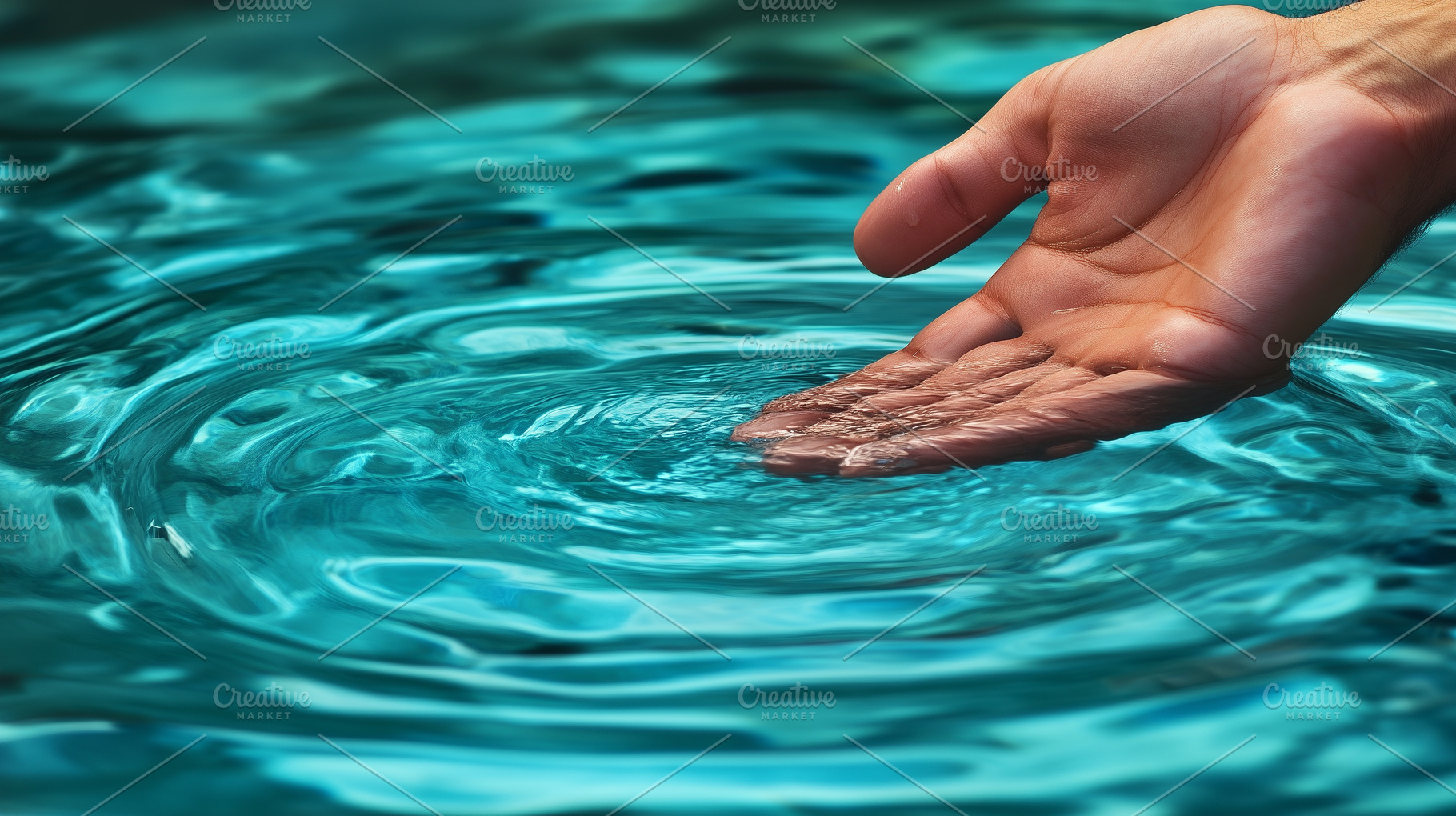 Hand gently touches turquoise water, a Nature Photo by MistyDay