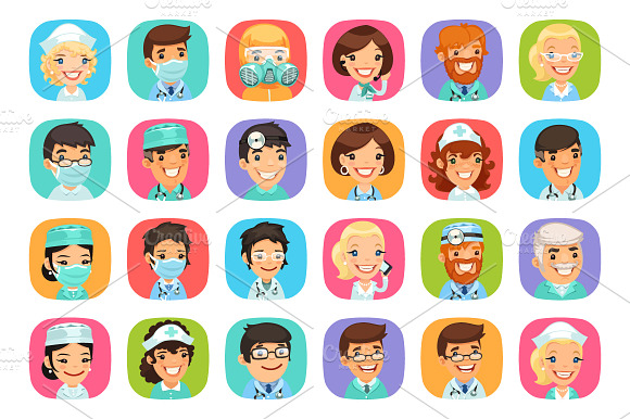 Doctors Cartoon Characters Icons Set
