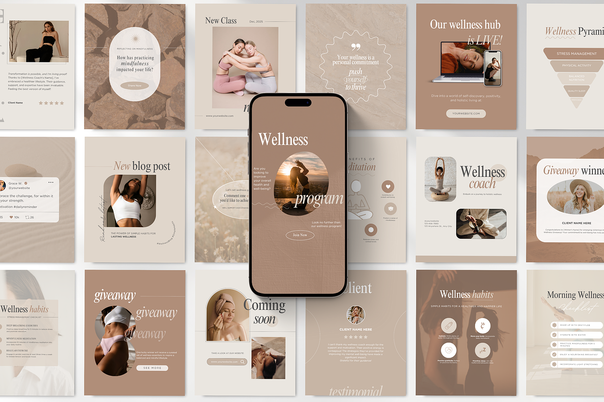 Wellness Instagram Templates Bundle, a Social Media Template by DigiPax (Photo 1 of 12)