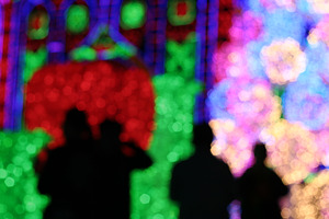 silhouette of people at light show