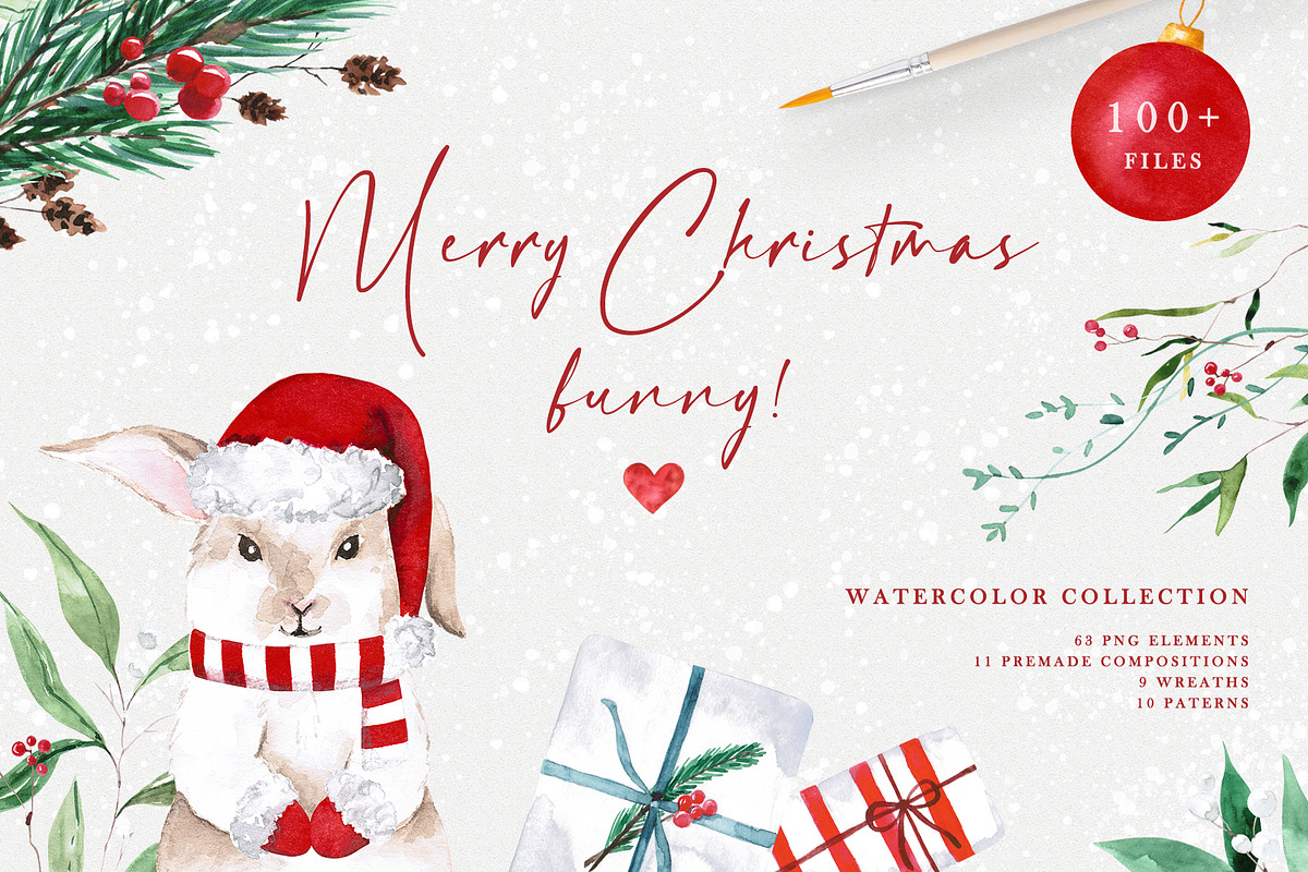 Christmas bunny - watercolor set, a Seasonal Illustration by LeriaArt watercolor (Photo 1 of 9)