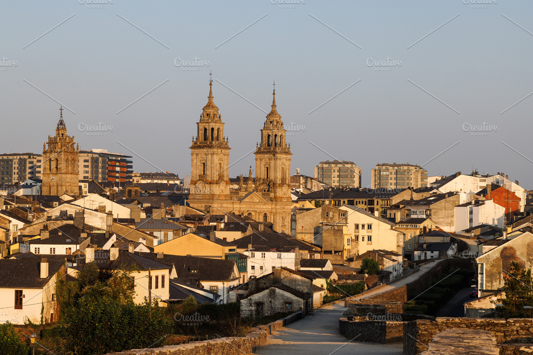 Historic Cityscape with Cathedral Towers and Old Town, Lugo, Spa, an Architecture Photo by Bepslabor