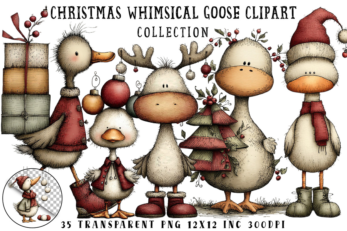Christmas Whimsical Goose Clipart, an Illustration by OK Design (Photo 1 of 6)