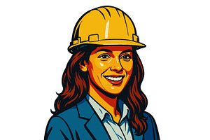 Smiling Female Engineer Wearing Hard, an Illustration by AlexArt