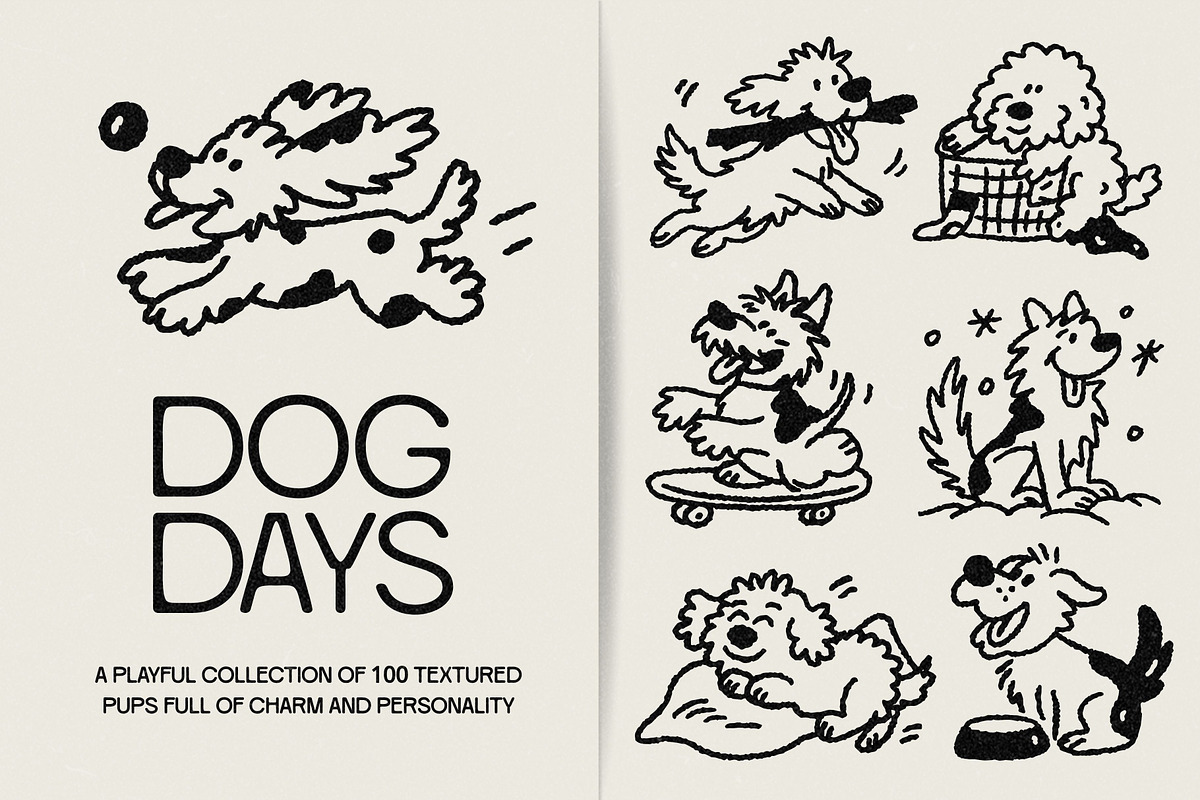 Dog Days: 100 Textured Pups Pack, an Animal Illustration by Veyla (Photo 1 of 14)