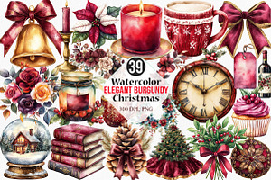 Elegant Burgundy Christmas Clipart, an Illustration by Canvas Craft