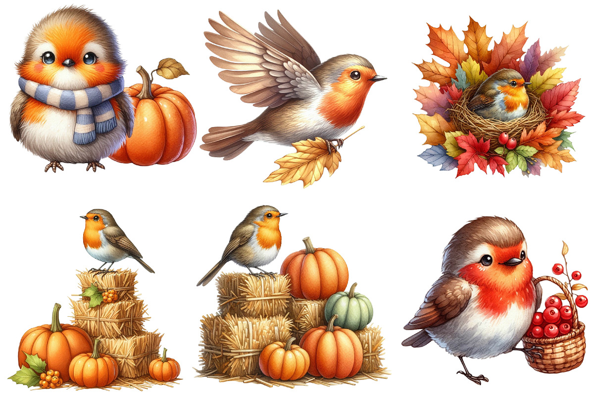 Autumn Robin Bird clipart, an Illustration by Designworld (Photo 3 of 7)