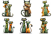 Quirky Christmas Cat Gang Clipart, an Illustration by DreamArtGraphic (Thumbnail 2 of 5)
