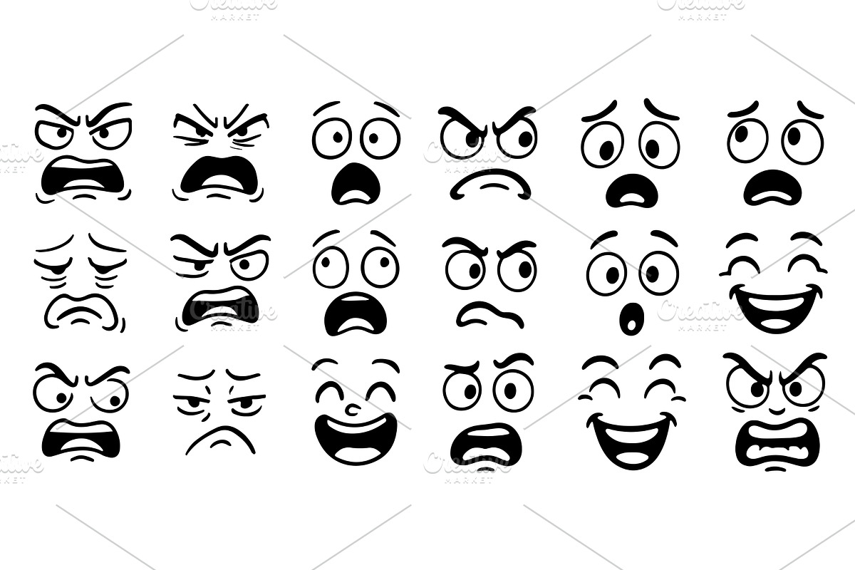 Cartoon face expressions icons, an Illustration by Lemberg Vector