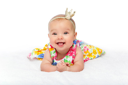 Happy beautiful baby girl with crown stock photo containing infant and
