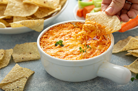 Buffalo chicken dip with chips, a Food & Drink Photo by farwasser