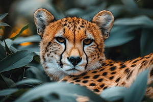 Portrait of wild cheetah in green jungle, closeup, an Animal Photo by AlyaAnd