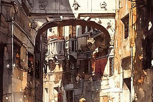 A serene stroll through a charming sunny historic street with children, a Photo by AS photostudio