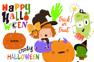 Cartoon Set WithHalloween Elements