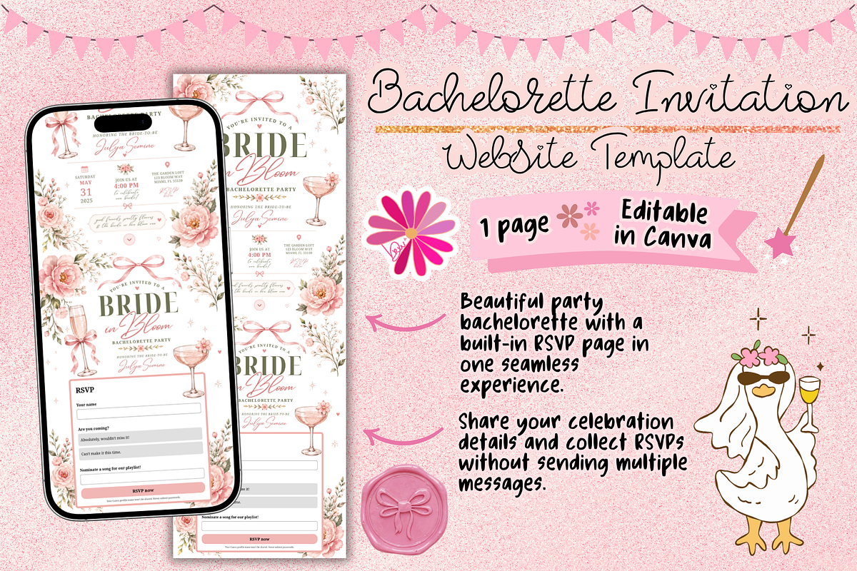 Bride in Bloom Bachelorette RSVP Web, a Social Media Template by bellaROSEworkshop (Photo 1 of 5)