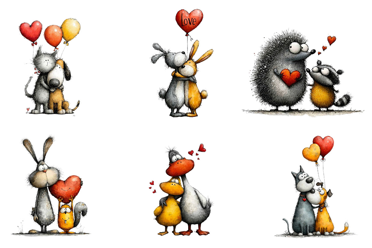 Valentine's Day Animal Couple Clipar, an Illustration by CreationArt (Photo 3 of 5)