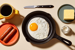 Breakfast with eggs and sausages, a Photo by Beautiful things